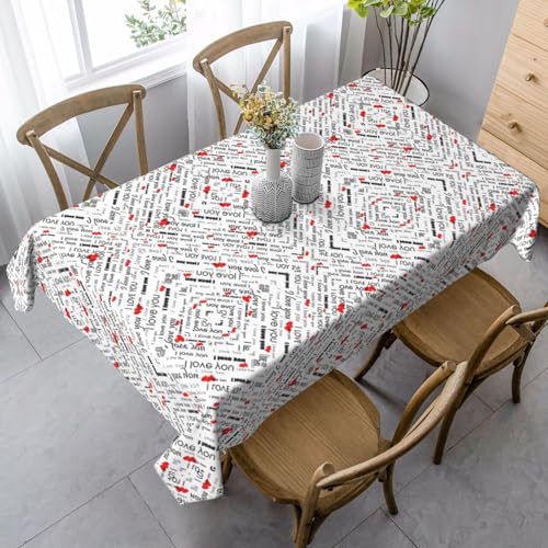 SamLng Rechteckige Tischdecke mit Aufschrift "I Love You" mit Herzen, waschbar und perfekt für drinnen und draußen, klassische Küchendekoration von SamLng