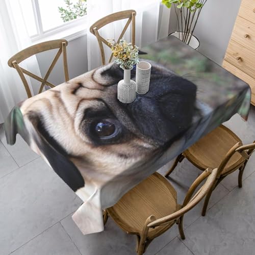 SamLng Rechteckige Tischdecke mit Mops-Motiv, waschbar und perfekt für drinnen und draußen, klassische Küchendekoration von SamLng