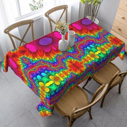 SamLng Rechteckige Tischdecke mit Regenbogen-Batikdruck, waschbar, perfekt für drinnen und draußen, klassische Küchendekoration von SamLng