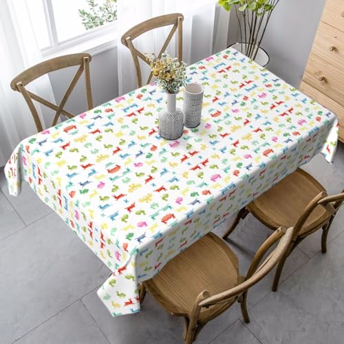 SamLng Rechteckige Tischdecke mit Regenbogen-Kaninchen-Druck, waschbar und perfekt für drinnen und draußen, klassische Küchendekoration von SamLng