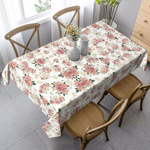 SamLng Rechteckige Tischdecke mit Rosenblüten und Blättern, waschbar und perfekt für den Innen- und Außenbereich, klassische Küchendekoration von SamLng