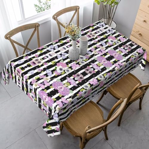 SamLng Rechteckige Tischdecke mit gestreiftem Blumen- und Schmetterlings-Druck, waschbar und perfekt für drinnen und draußen, klassische Küchendekoration von SamLng