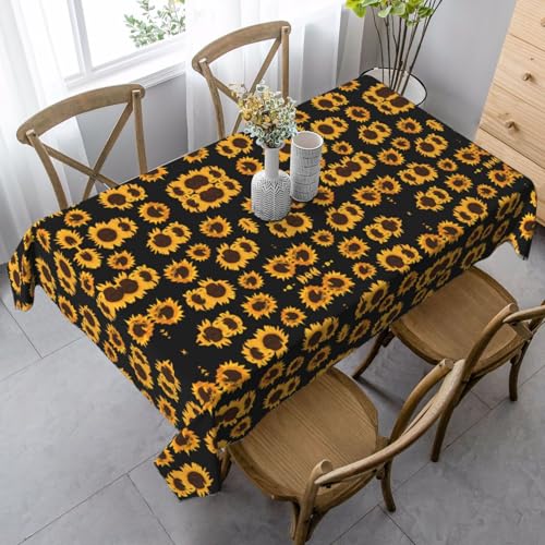 SamLng Rechteckige Tischdecke mit goldenem Sonnenblumen-Druck, waschbar und perfekt für den Innen- und Außenbereich, klassische Küchendekoration von SamLng