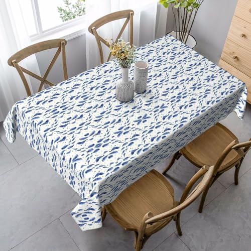 SamLng Rechteckige Tischdecke mit kleinem Blauwal-Motiv, waschbar und perfekt für drinnen und draußen, klassische Küchendekoration von SamLng