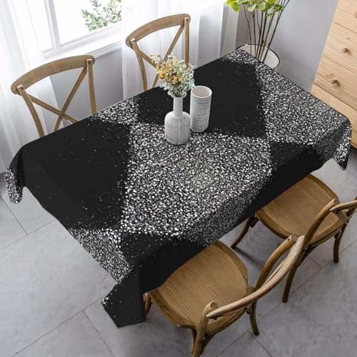 SamLng Rechteckige Tischdecke mit schwarz-weißem Glitzer-Druck, waschbar und perfekt für den Innen- und Außenbereich, klassische Küchendekoration von SamLng