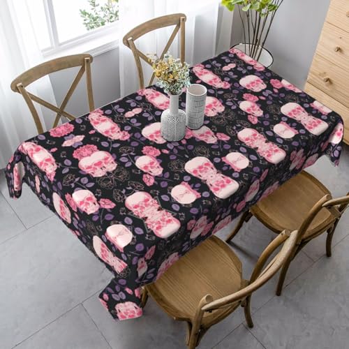 SamLng Rechteckige Tischdecke mit violettem Rosen-Totenkopf-Druck, waschbar und perfekt für drinnen und draußen, klassische Küchendekoration von SamLng