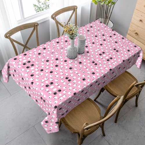 SamLng Rechteckige Tischdecke mit weißem Schaf auf rosa Hintergrund, waschbar und perfekt für drinnen und draußen, klassische Küchendekoration von SamLng