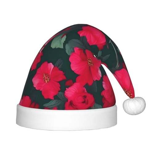 SamLng Weihnachtsmütze mit rot-rosa Blume, warmer Urlaubsmütze, perfekt für Weihnachten, Neujahrsparty, Festival, idealer Kopfschmuck für Kinder von 4–12 Jahren von SamLng