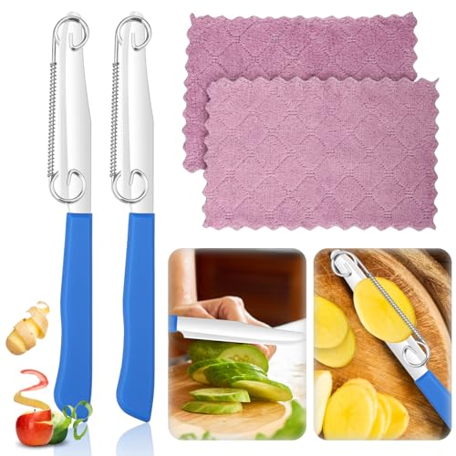 2 pcs 3 in 1 Zaubermesser Schnellschneidmesser,Clever Messer Kartoffelschäler,Quick Slicing Knife, Veggie Peeler,Multi-functional Spargelschäler Obst und Gemüseschäler,Schnelles Messeraufsatz Schäler von Samamoca