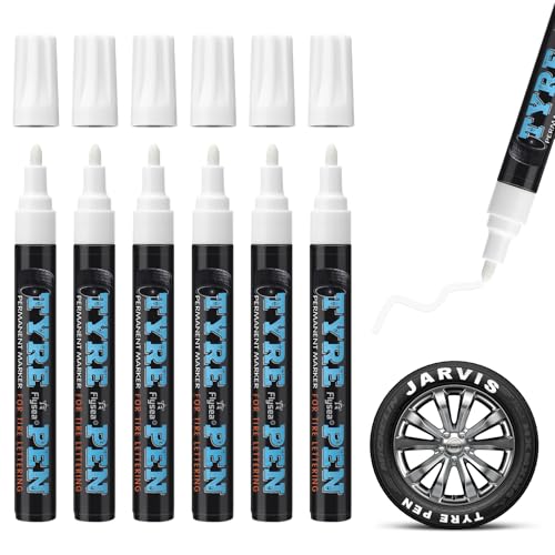 Permanent Marker Wasserfester Stift, 6 Stück Auto Reifen Stift Weiß, Wasserfest Schnell Trocknende Reifen Stift, Reifenstift Auto Reifenmarker Reifen Lackstifte für Auto Motorrad Reifen Graffiti von Samamoca