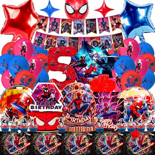 Spiderma Geburtstagsdeko 5 Jahre - 94 Stück für Spiderman Party Deko, Spiderma Luftballons Geburtstag, Spiderma ballon, Spiderma Teller Set Geburtstag für Geburtstagsfeiern Drinnen und Draußen von Sammelalbum