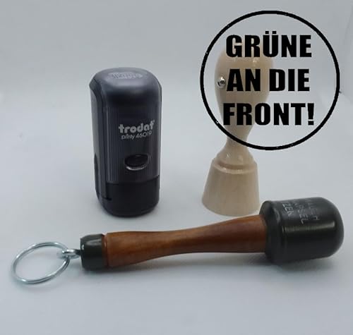 Grüne an die Front Voll-Automatikstempel mit Farbe 19 mm Bild von Sammys Shirt Store