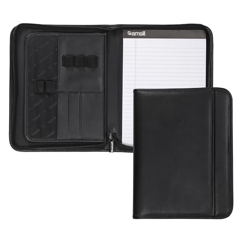 Samsill Professional Padfolio, Kunstleder Junior Portfolio mit Reißverschluss, 10,1 Zoll Tablet Hülle, mit 17,8 x 25,4 cm Notizblock, Schwarz von Samsill