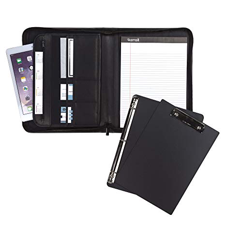 Samsill Professionelles Padfolio-Bundle, inklusive abnehmbarem Klemmbrett, 1,3 cm rundes Ringbuch mit sicherem Reißverschluss und 25,7 cm Tablet-Hülle, Schwarz, volle Größe (70829) von Samsill