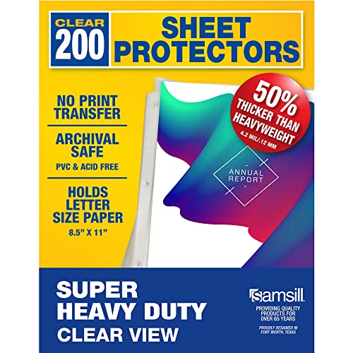 Samsill Super Heavyweight Transparente Schutzfolie, 4,7 Milliliter Dicke, Top Loading Page Protektoren, Verstärktes 3-loch-design, Archivsicher/säurefrei Box Of 200 Farblos , Lst 85 von Samsill