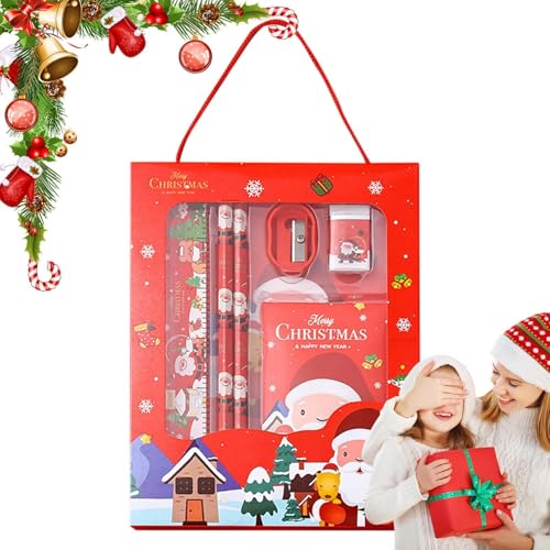 Samuliy Weihnachts-Bleistift-Radiergummi-Set | Studenten-Weihnachtsbriefpapier-Set mit 6 Stück - Mehrfarbige Weihnachtsgeschenke für die Schule, niedliche Schreibwaren für Weihnachten von Samuliy