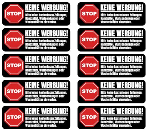 Samunshi® 10x Keine Werbung Aufkleber | Stop Keine Werbung Schwarz | Keine Kostenlose Zeitungen Sticker Aufkleber Briefkasten Bitte Keine Werbung Schild 7cm Set von Samunshi