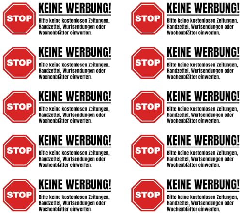 Samunshi® 10x Keine Werbung Aufkleber - Stop Keine Werbung Weiß - Keine Kostenlose Zeitungen Sticker Aufkleber Briefkasten Bitte Keine Werbung Schild 7cm Set von Samunshi