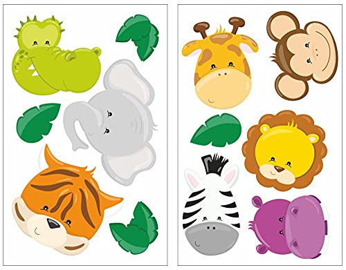 Samunshi® 12x Wandtattoo Dschungeltier Gesichter Set Wandbilder Kinderzimmer Deko Junge Wandtattoo Kinderzimmer Mädchen Wandsticker 2x 21x34cm von Samunshi