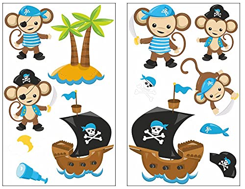 Samunshi® 13x Wandtattoo Piraten Affen Jungen Set Wandbilder Kinderzimmer Deko Junge Wandtattoo Kinderzimmer Wandsticker Kinderzimmer 2x 27x43cm von Samunshi