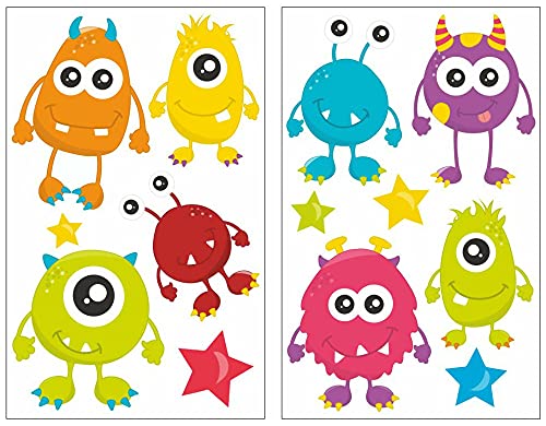 Samunshi® 13x Wandtattoo Süße Monster Set Wandbilder Kinderzimmer Deko Junge Wandtattoo Kinderzimmer Mädchen Wandsticker Kinderzimmer 2x 16x26cm von Samunshi