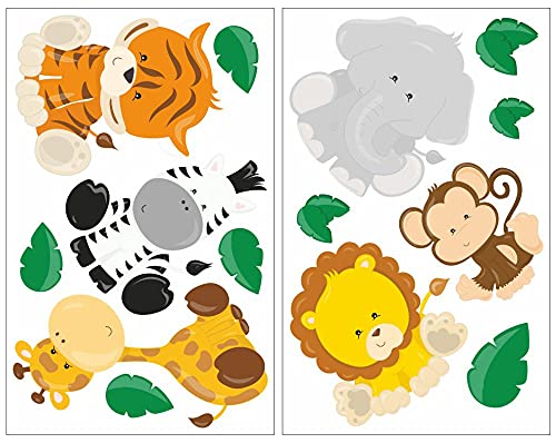 Samunshi® 14x Wandtattoo Dschungeltiere Set Wandbilder Kinderzimmer Deko Junge Wandtattoo Kinderzimmer Mädchen Wandsticker Kinderzimmer 2x 21x34cm von Samunshi