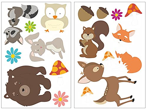 Samunshi® 17x Wandsticker Lustige Waldtiere Wandtattoo Kinderzimmer Mädchen Jungen Kinder Wandtattoo Babyzimmer Deko Junge Wall Stickers 2x 41x66cm von Samunshi