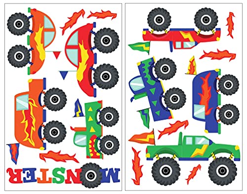 Samunshi® 17x Wandtattoo Monstertruck Set Wandbilder Kinderzimmer Deko Junge Wandtattoo Kinderzimmer Mädchen Wandsticker Kinderzimmer 2x 27x43cm von Samunshi