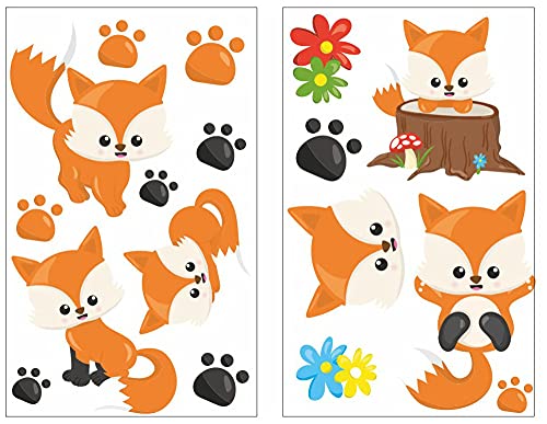 Samunshi® 17x Wandtattoo Süße Füchse Set Wandbilder Kinderzimmer Deko Junge Wandtattoo Kinderzimmer Mädchen Wandsticker Kinderzimmer 2x 16x26cm von Samunshi