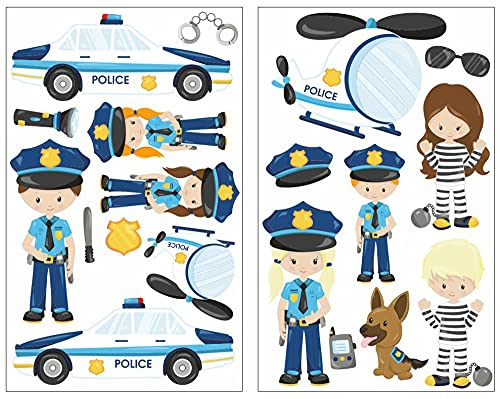 Samunshi® 19x Wandsticker Polizei Wandtattoo Kinderzimmer Mädchen Jungen Kinder Wandtattoo Babyzimmer Deko Junge Wall Stickers 2x 16x26cm von Samunshi