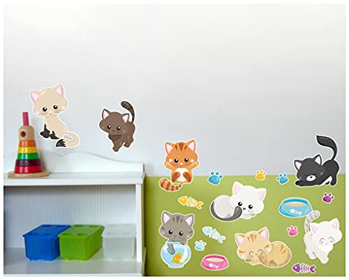 Samunshi® 19x Wandtattoo Süße Katzen Set Wandbilder Kinderzimmer Deko Junge Wandtattoo Kinderzimmer Mädchen Wandsticker Kinderzimmer 2x 33x52cm von Samunshi