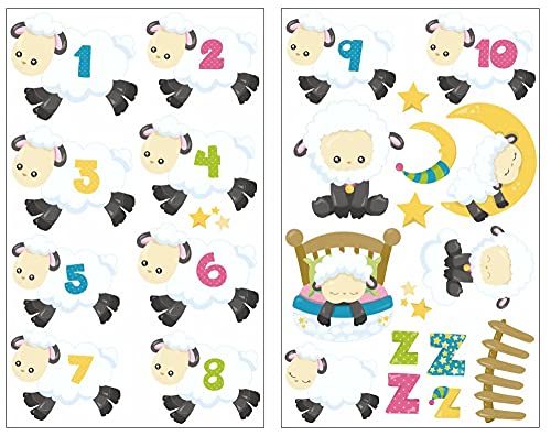 Samunshi® 24x Wandtattoo Schafe zählen Set Wandbilder Kinderzimmer Deko Junge Wandtattoo Kinderzimmer Mädchen Wandsticker Kinderzimmer 2x 16x26cm von Samunshi