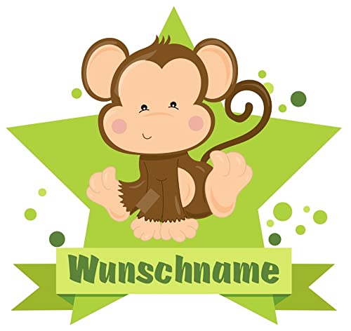 Samunshi® Affe Wandtattoo Türschild mit Name personalisierbar Kinderzimmer Türaufkleber Baby Wandaufkleber - 25x22cm mehrfarbig von Samunshi