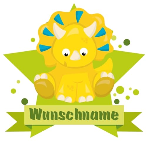 Samunshi® Baby Dino Wandtattoo Türschild mit Name personalisierbar Kinderzimmer Türaufkleber Baby Wandaufkleber - 25x22cm mehrfarbig von Samunshi