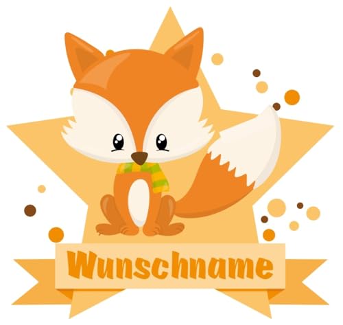 Samunshi® Baby Fuchs Wandtattoo Türschild mit Name personalisierbar Kinderzimmer Türaufkleber Baby Wandaufkleber - 25x22cm mehrfarbig von Samunshi