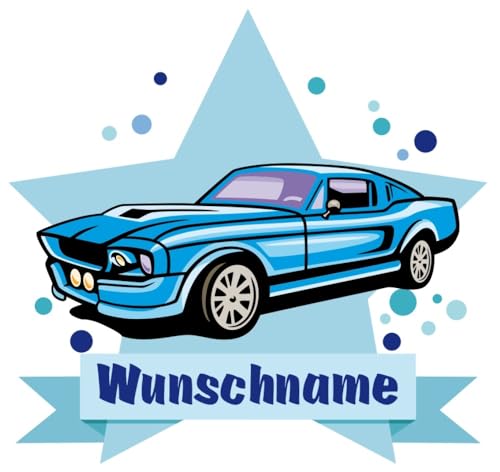 Samunshi® Blaues Auto Wandtattoo Türschild mit Name personalisierbar Kinderzimmer Türaufkleber Baby Wandaufkleber - 110x95cm mehrfarbig von Samunshi