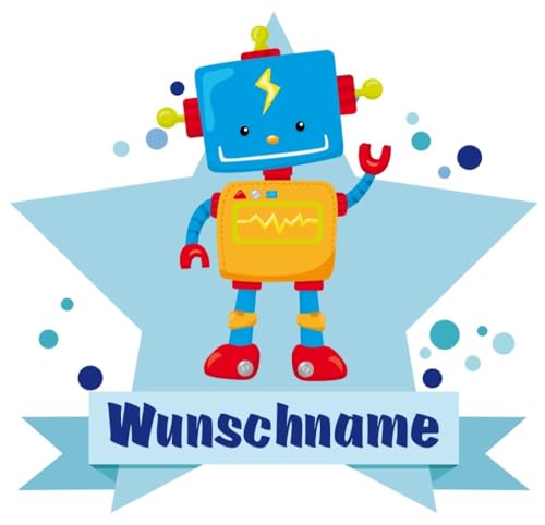 Samunshi® Cooler Roboter Wandtattoo Türschild mit Name personalisierbar Kinderzimmer Türaufkleber Baby Wandaufkleber - 100x87cm mehrfarbig von Samunshi