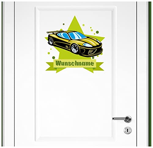 Samunshi® Cooles Auto Wandtattoo Türschild mit Name personalisierbar Kinderzimmer Türaufkleber Baby Wandaufkleber - 60x52cm mehrfarbig von Samunshi