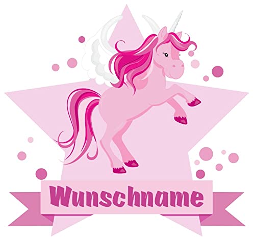 Samunshi® Großes rosa Einhorn Wandtattoo Türschild mit Name personalisierbar Kinderzimmer Türaufkleber Baby Wandaufkleber - 50x43cm mehrfarbig von Samunshi