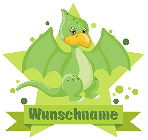 Samunshi® Grüner Dino Wandtattoo Türschild mit Name personalisierbar Kinderzimmer Türaufkleber Baby Wandaufkleber - 40x35cm mehrfarbig von Samunshi