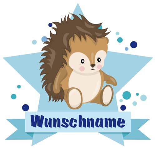 Samunshi® Igel Wandtattoo Türschild mit Name personalisierbar Kinderzimmer Türaufkleber Baby Wandaufkleber - 25x22cm mehrfarbig von Samunshi