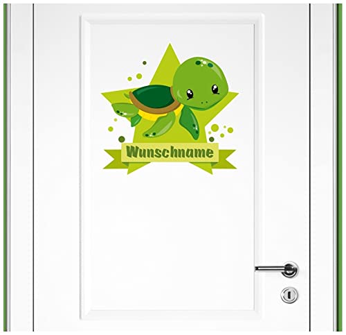 Samunshi® Kleine Schildkröte Wandtattoo Türschild mit Name personalisierbar Kinderzimmer Türaufkleber Baby Wandaufkleber - 25x22cm mehrfarbig von Samunshi