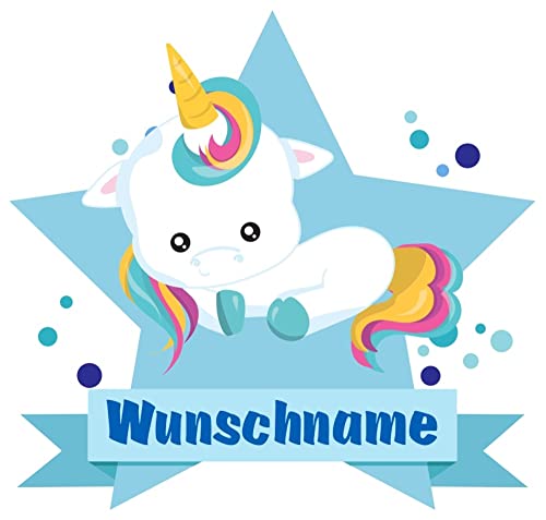 Samunshi® Liegendes Baby Einhorn Wandtattoo Türschild mit Name personalisierbar Kinderzimmer Türaufkleber Baby Wandaufkleber - 50x43cm mehrfarbig von Samunshi