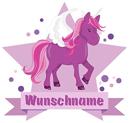 Samunshi® Lila Einhorn Wandtattoo Türschild mit Name personalisierbar Kinderzimmer Türaufkleber Baby Wandaufkleber - 50x43cm mehrfarbig von Samunshi