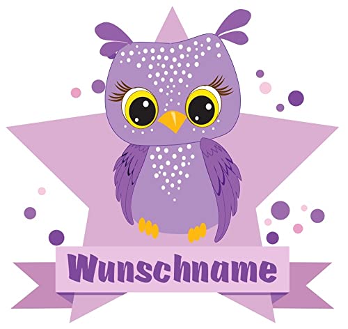 Samunshi® Lila Eule Wandtattoo Türschild mit Name personalisierbar Kinderzimmer Türaufkleber Baby Wandaufkleber - 25x22cm mehrfarbig von Samunshi