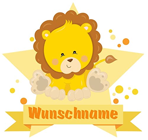 Samunshi® Löwe Wandtattoo Türschild mit Name personalisierbar Kinderzimmer Türaufkleber Baby Wandaufkleber - 60x52cm mehrfarbig von Samunshi