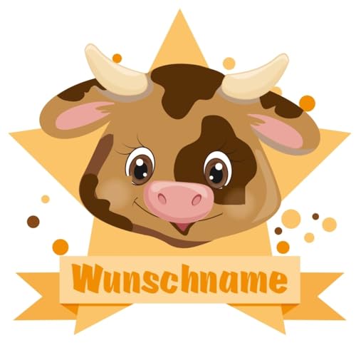 Samunshi® Lustige Kuh Wandtattoo Türschild mit Name personalisierbar Kinderzimmer Türaufkleber Baby Wandaufkleber - 60x52cm mehrfarbig von Samunshi