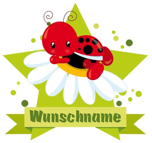 Samunshi® Marienkäfer auf Blume Wandtattoo Türschild mit Name personalisierbar Kinderzimmer Türaufkleber Baby Wandaufkleber - 50x43cm mehrfarbig von Samunshi