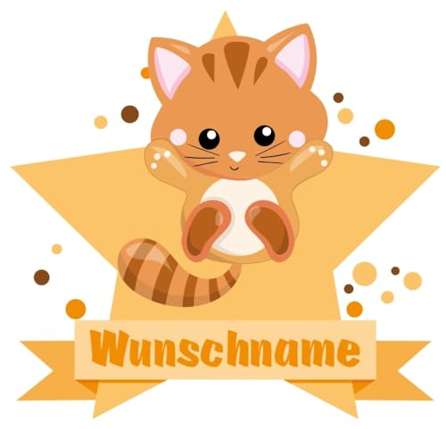 Samunshi® Mietze Katze Wandtattoo Türschild mit Name personalisierbar Kinderzimmer Türaufkleber Baby Wandaufkleber - 25x22cm mehrfarbig von Samunshi