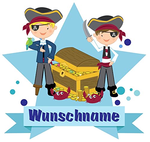 Samunshi® Piraten Wandtattoo Türschild mit Name personalisierbar Kinderzimmer Türaufkleber Baby Wandaufkleber - 25x22cm mehrfarbig von Samunshi